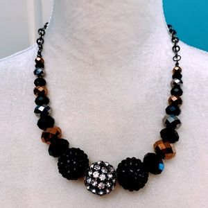New Lane Bryant Black Brown Crystal Metal Necklace